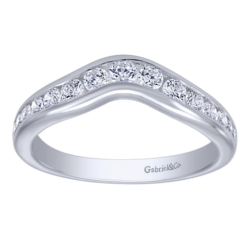 Curved 14K White Gold Channel Set Diamond Wedding Band