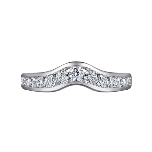 Curved 14K White Gold Channel Set Diamond Wedding Band