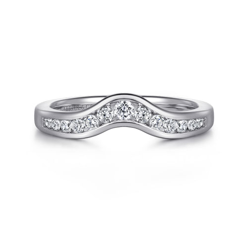Curved 14K White Gold Channel Set Diamond Wedding Band