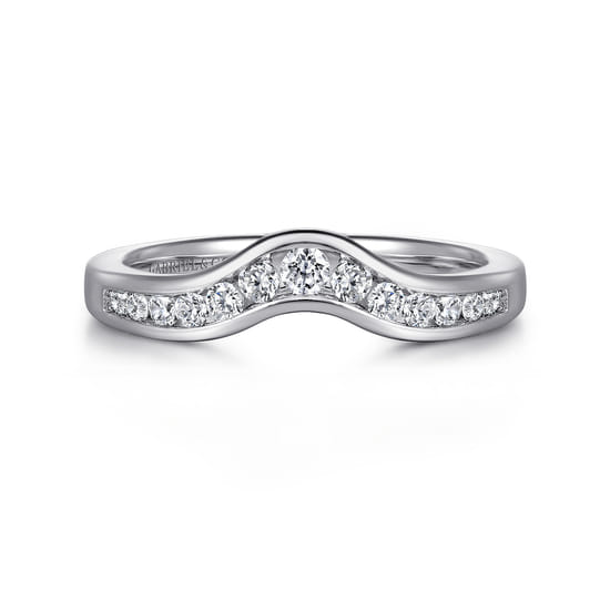 Curved 14K White Gold Channel Set Diamond Wedding Band