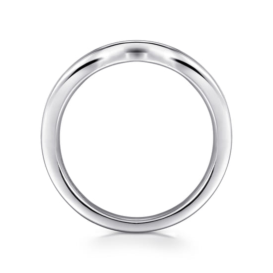 Curved 14K White Gold Channel Set Diamond Wedding Band angle 2
