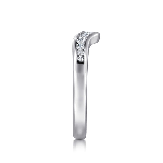 Curved 14K White Gold Channel Set Diamond Wedding Band angle 4