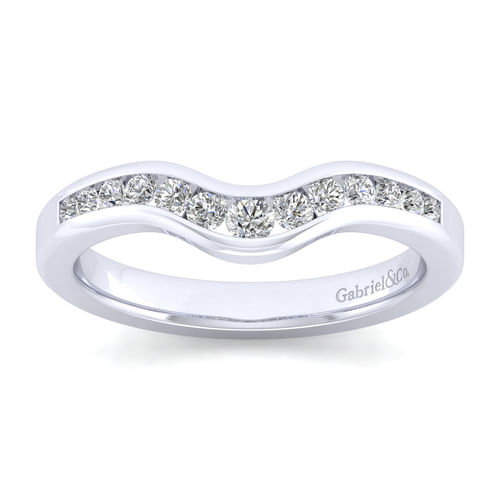 Curved 14K White Gold Channel Set Diamond Wedding Band