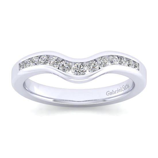 Curved 14K White Gold Channel Set Diamond Wedding Band angle 5