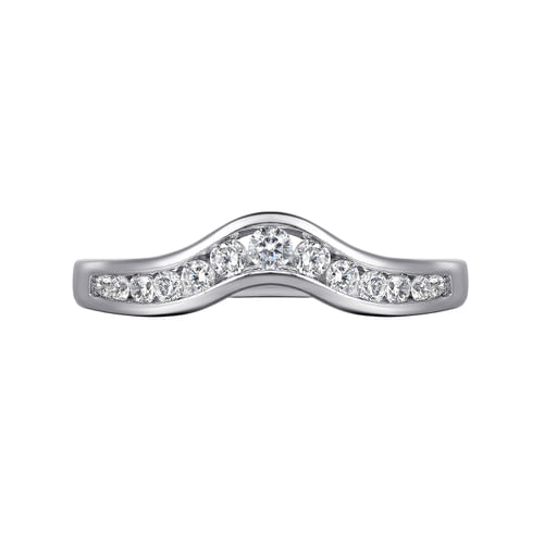 Curved 14K White Gold Channel Set Diamond Wedding Band