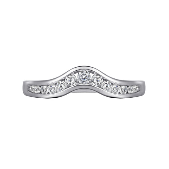 Curved 14K White Gold Channel Set Diamond Wedding Band angle 6