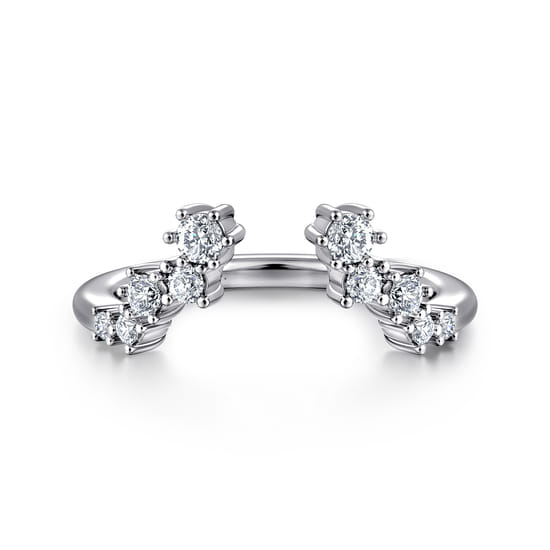 Curved 14K White Gold Cluster Diamond Open Anniversary Ring