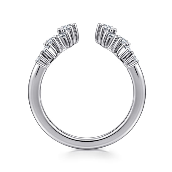Curved 14K White Gold Cluster Diamond Open Anniversary Ring angle 2