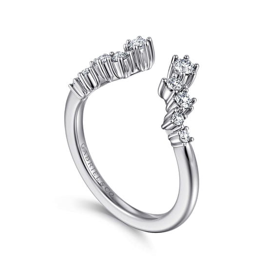 Curved 14K White Gold Cluster Diamond Open Anniversary Ring angle 3