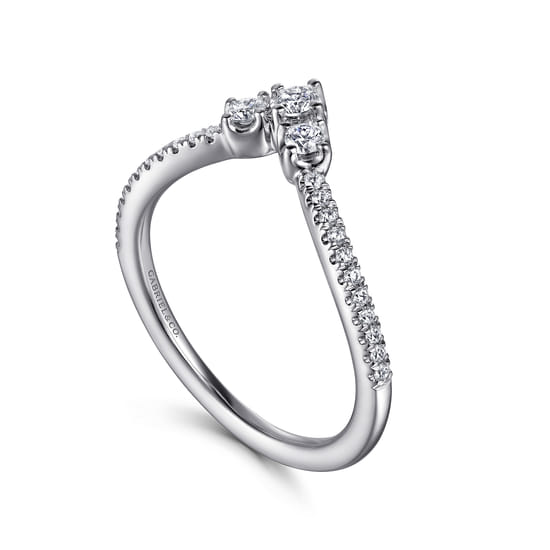 Curved-14K White Gold Diamond Anniversary Band angle 3