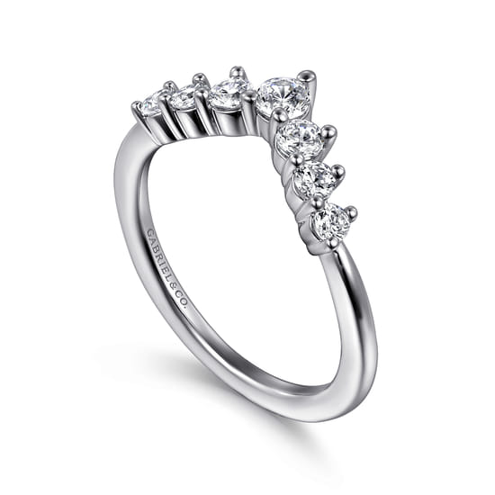 Curved-14K White Gold Diamond Anniversary Band angle 3