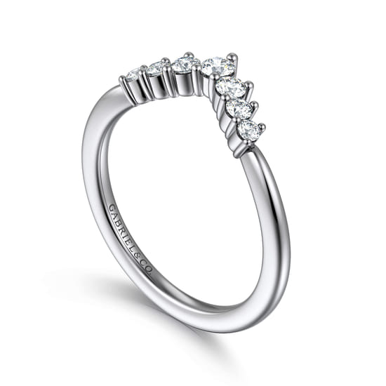 Curved-14K White Gold Diamond Anniversary Band angle 3
