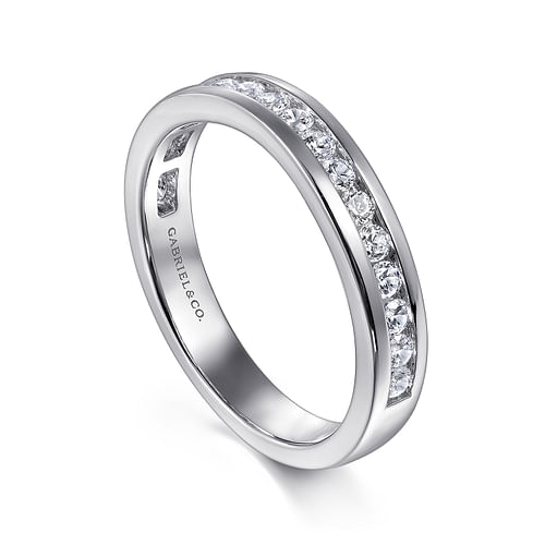 Curved 14K White Gold Diamond Wedding Band