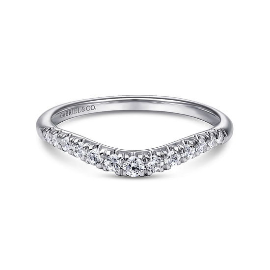 Gabriel - Curved 14K White Gold French Pavé Diamond Wedding Band