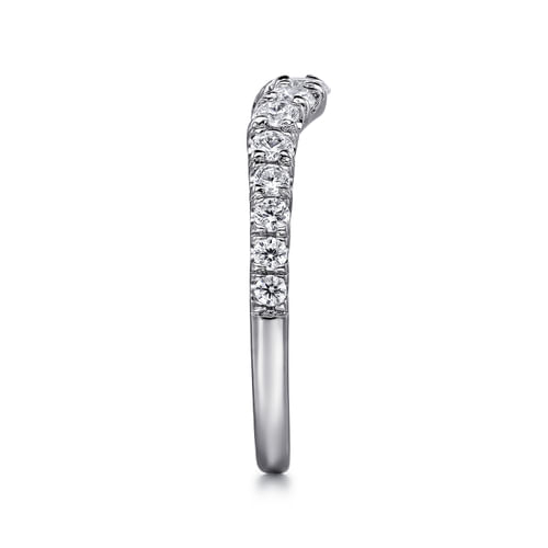 Curved 14K White Gold French Pavé Diamond Wedding Band
