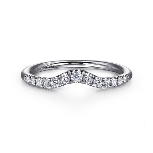 Curved 14K White Gold French Pavé Diamond Wedding Band