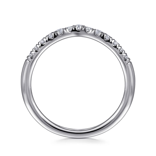 Curved 14K White Gold French Pavé Diamond Wedding Band