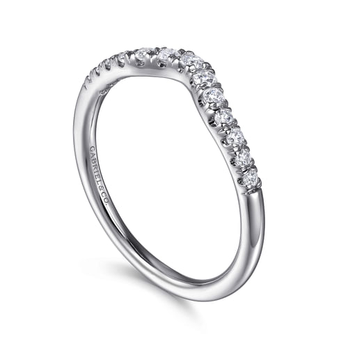 Curved 14K White Gold French Pavé Diamond Wedding Band