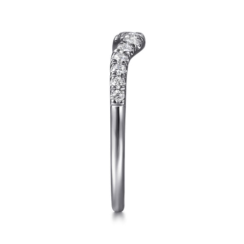 Curved 14K White Gold French Pavé Diamond Wedding Band