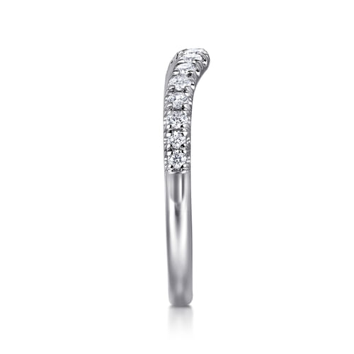 Curved 14K White Gold French Pavé Diamond Wedding Band
