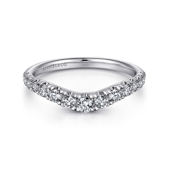 Gabriel - Curved 14K White Gold French Pavé Set Diamond Wedding Band