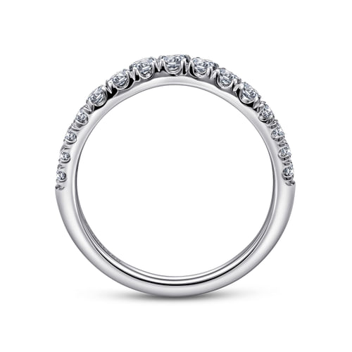 Curved 14K White Gold French Pavé Set Diamond Wedding Band