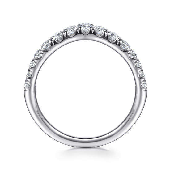 Curved 14K White Gold French Pavé Set Diamond Wedding Band angle 2