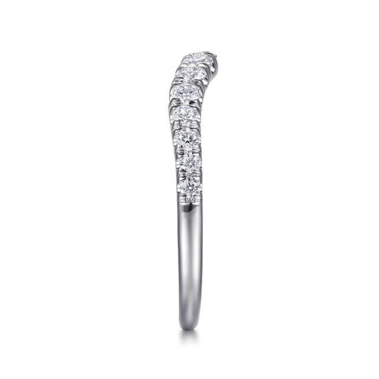Curved 14K White Gold French Pavé Set Diamond Wedding Band angle 4