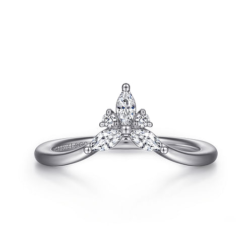 Curved 14K White Gold Marquise and Round Diamond Anniversary Band