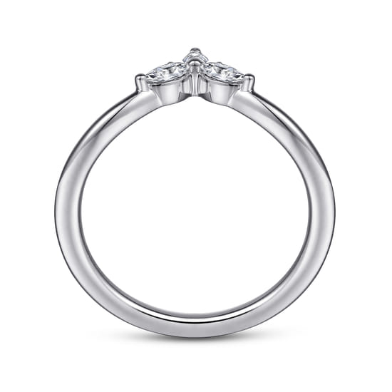 Curved 14K White Gold Marquise and Round Diamond Anniversary Band angle 2
