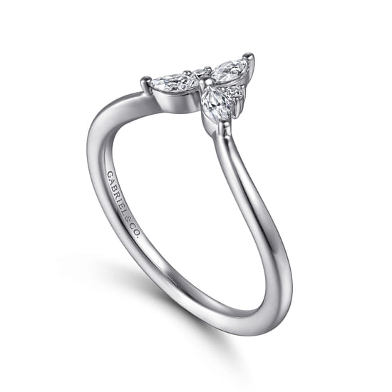 Curved 14K White Gold Marquise and Round Diamond Anniversary Band angle 3