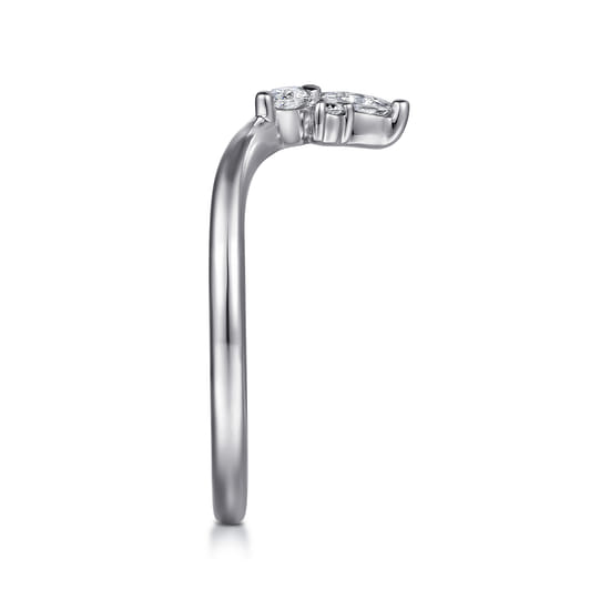 Curved 14K White Gold Marquise and Round Diamond Anniversary Band angle 4