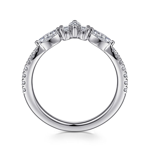 Curved 14K White Gold Marquise and Round Diamond Anniversary Band