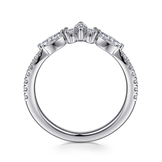 Curved 14K White Gold Marquise and Round Diamond Anniversary Band angle 2