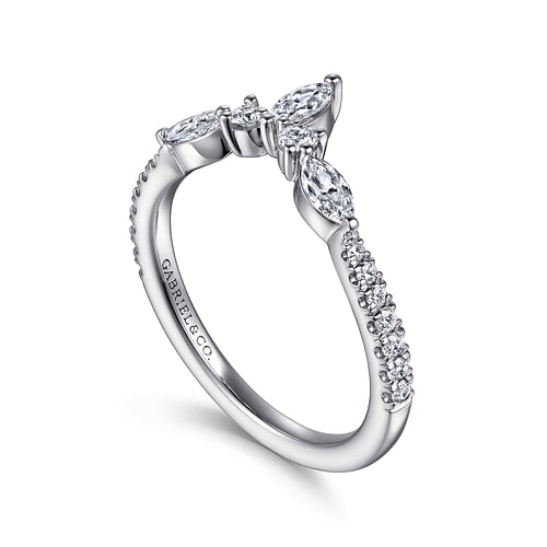 Curved 14K White Gold Marquise and Round Diamond Anniversary Band