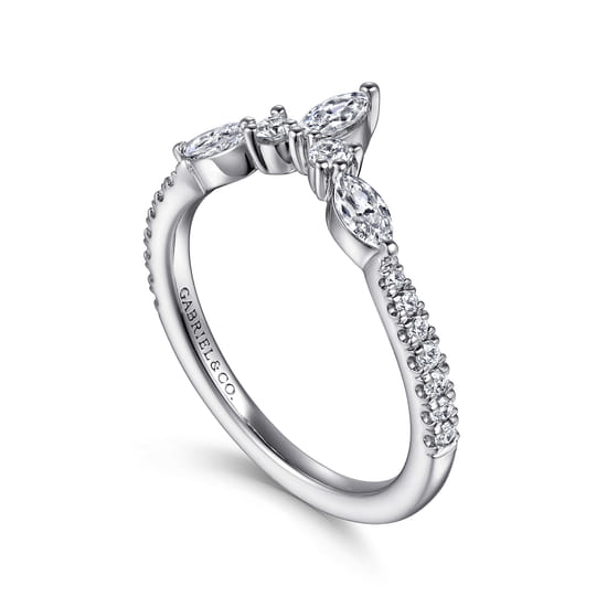 Curved 14K White Gold Marquise and Round Diamond Anniversary Band angle 3