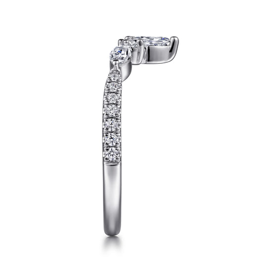 Curved 14K White Gold Marquise and Round Diamond Anniversary Band angle 4