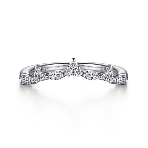 Curved 14K White Gold Marquise and Round Diamond Anniversary Band