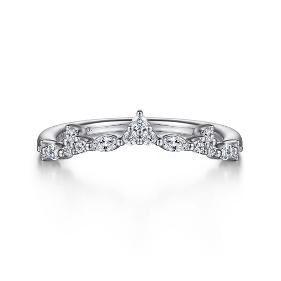 Curved 14K White Gold Marquise and Round Diamond Anniversary Band
