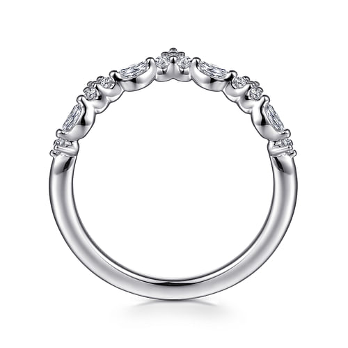 Curved 14K White Gold Marquise and Round Diamond Anniversary Band