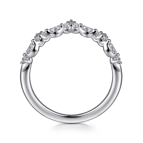 Curved 14K White Gold Marquise and Round Diamond Anniversary Band angle 2