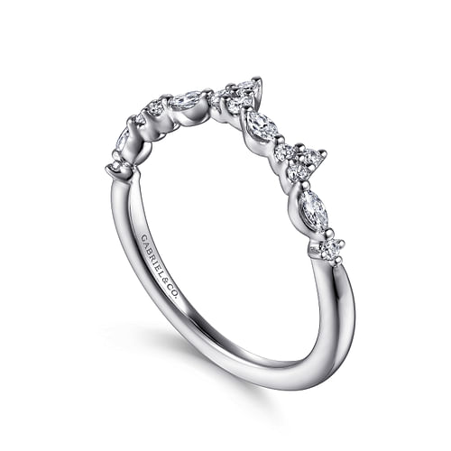 Curved 14K White Gold Marquise and Round Diamond Anniversary Band