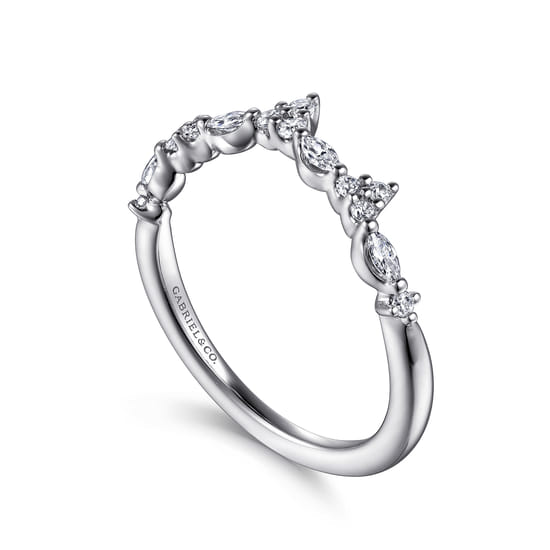 Curved 14K White Gold Marquise and Round Diamond Anniversary Band angle 3