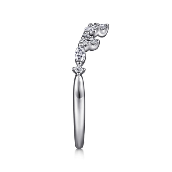 Curved 14K White Gold Marquise and Round Diamond Anniversary Band angle 4