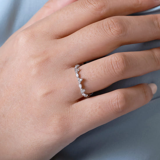 Curved 14K White Gold Marquise and Round Diamond Anniversary Band angle 5