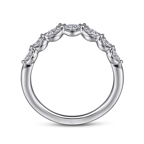 Curved 14K White Gold Marquise and Round Diamond Anniversary Band angle 2