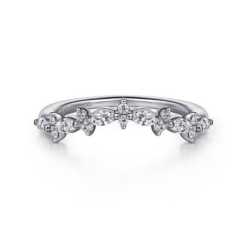 Curved 14K White Gold Marquise and Round Diamond Anniversary Band