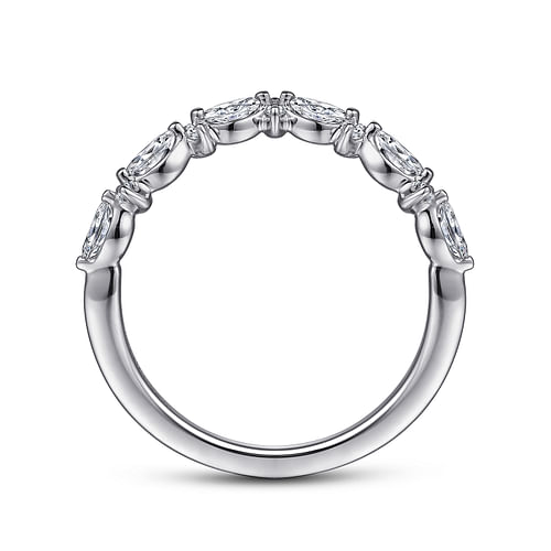 Curved 14K White Gold Marquise and Round Diamond Anniversary Band