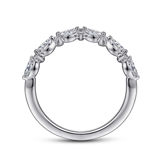 Curved 14K White Gold Marquise and Round Diamond Anniversary Band angle 2