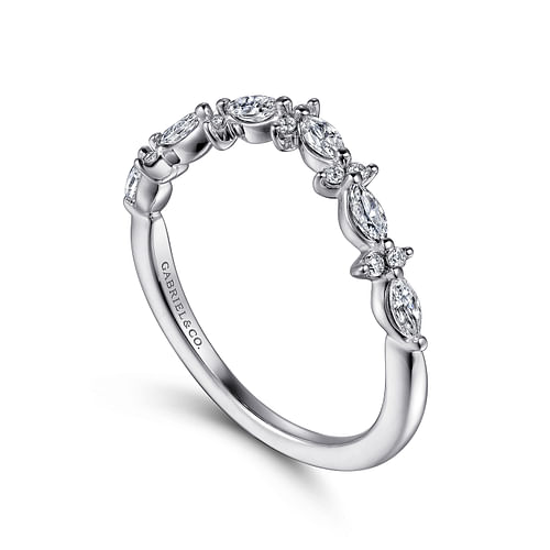 Curved 14K White Gold Marquise and Round Diamond Anniversary Band